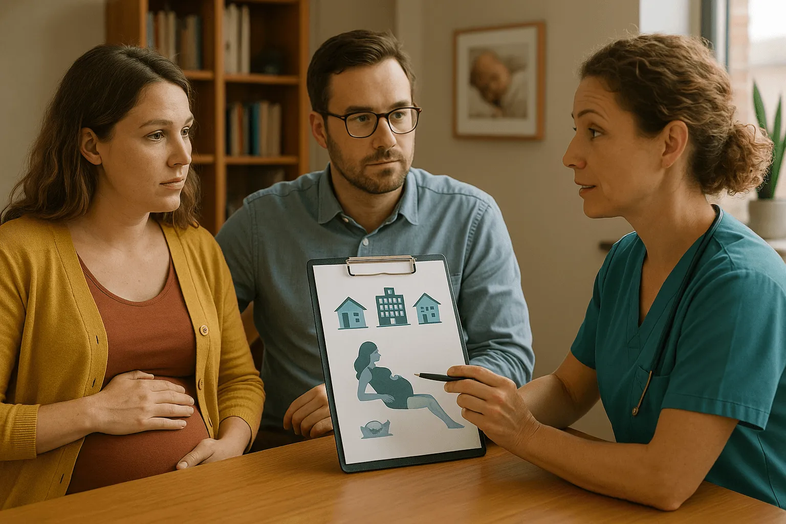 aanstaande ouders bespreken keuze bevallingsplaats met verloskundige