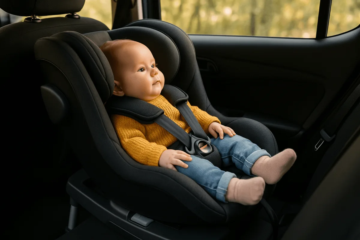 baby achterwaarts in autostoeltje i-size isofix bevestigd