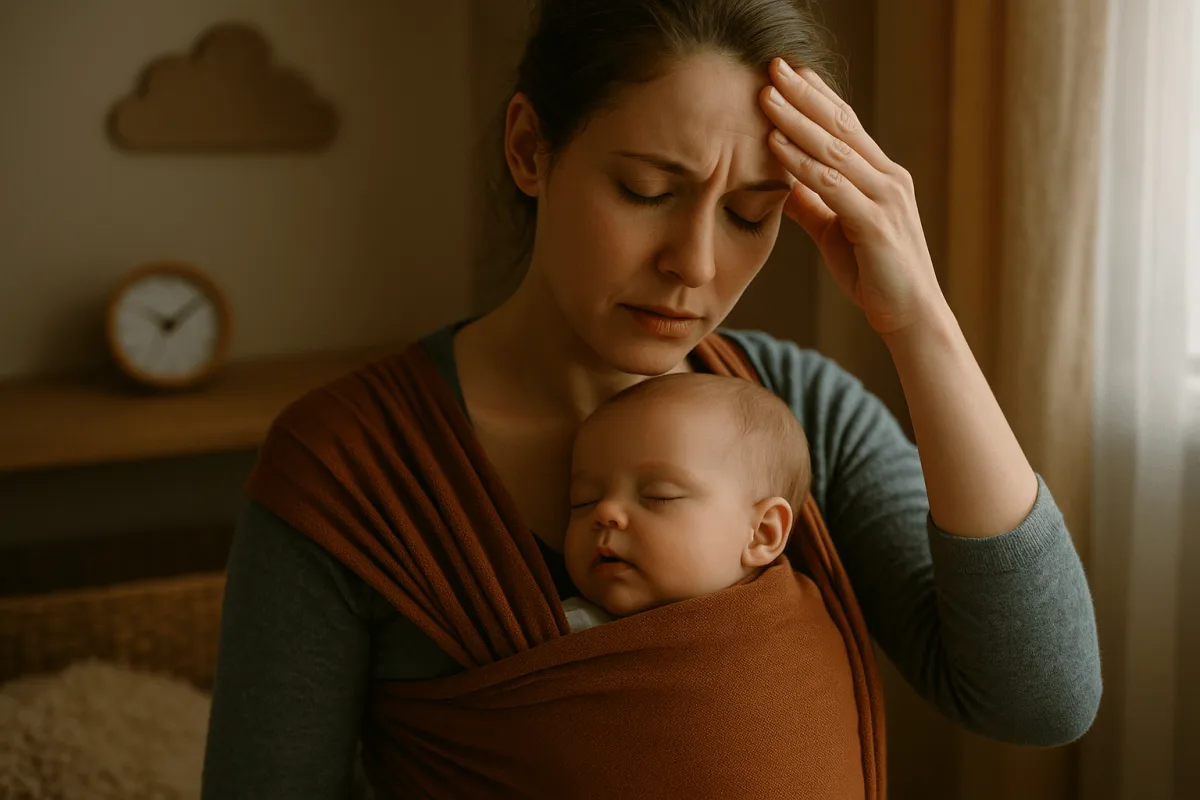 baby in draagdoek bij mama tijdens ontwikkelingsspurt slaap problemen