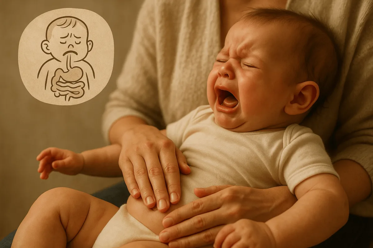 baby kolieken helpen met zachte buikmassage door ouder