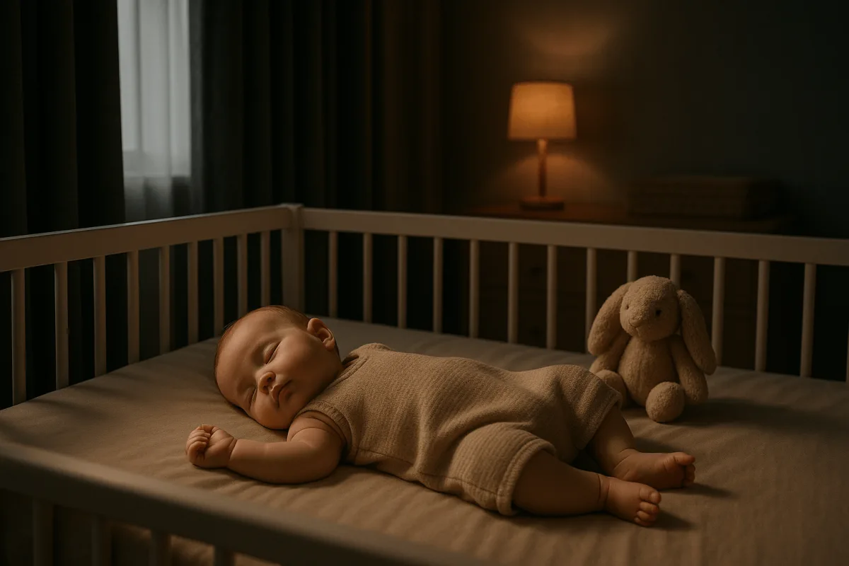baby oefent zelfstandig slapen overdag in licht verduisterde slaapkamer