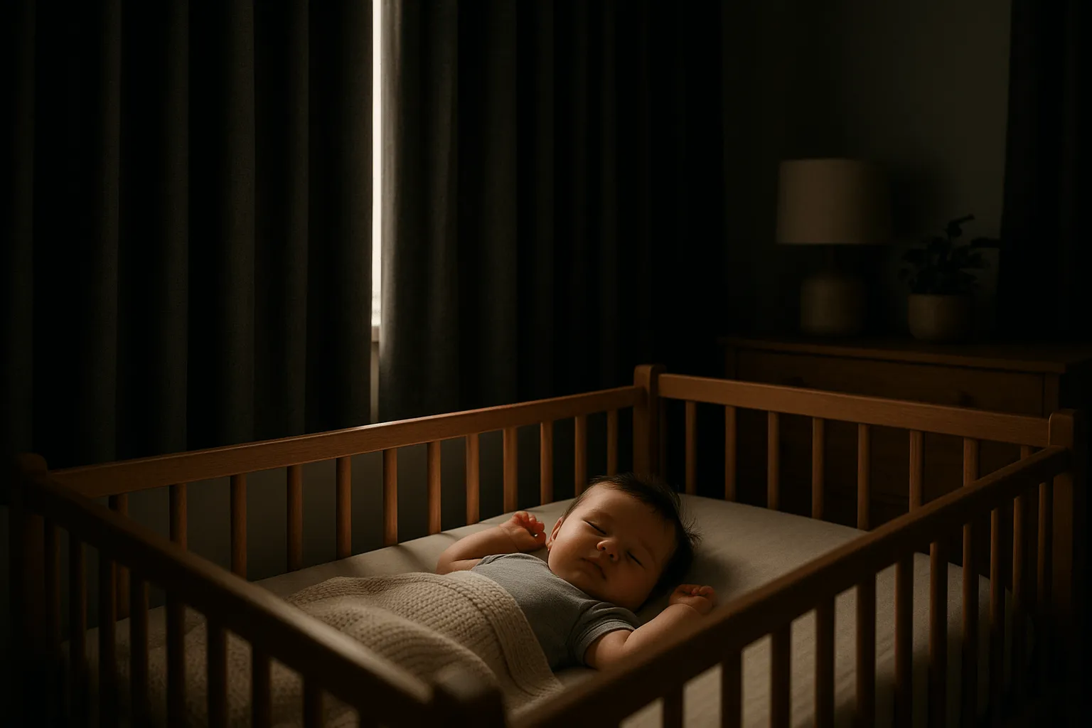 baby slaapkamer met verduisteringsgordijnen en rustige omgeving