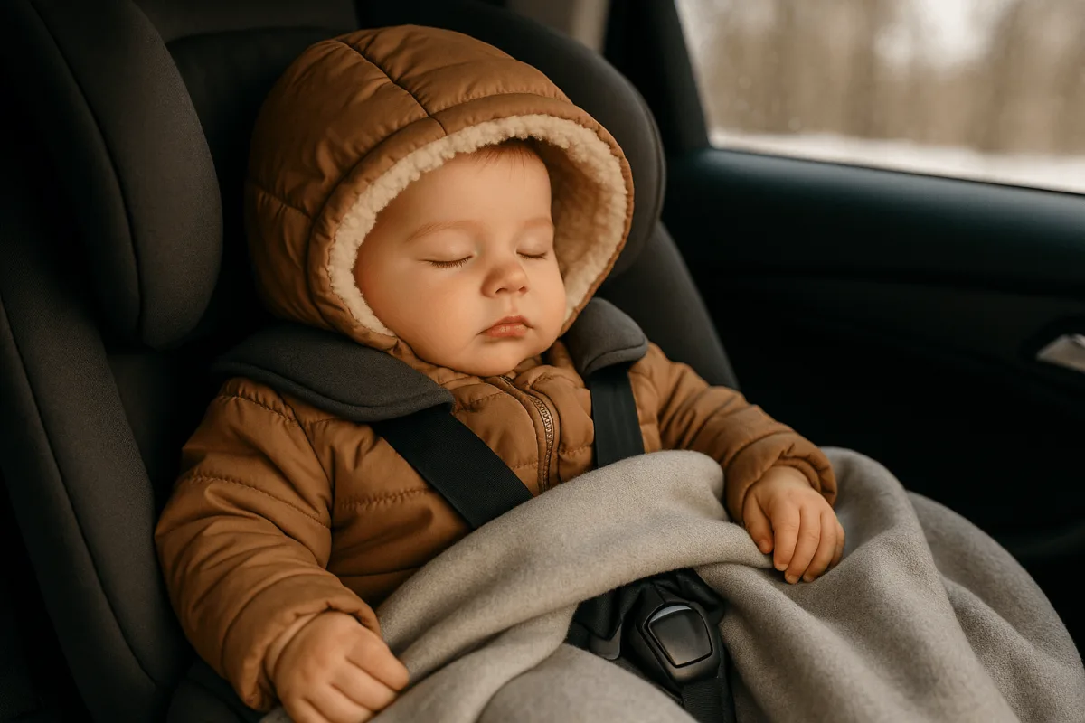baby warm houden auto veiligheid met deken over gordels