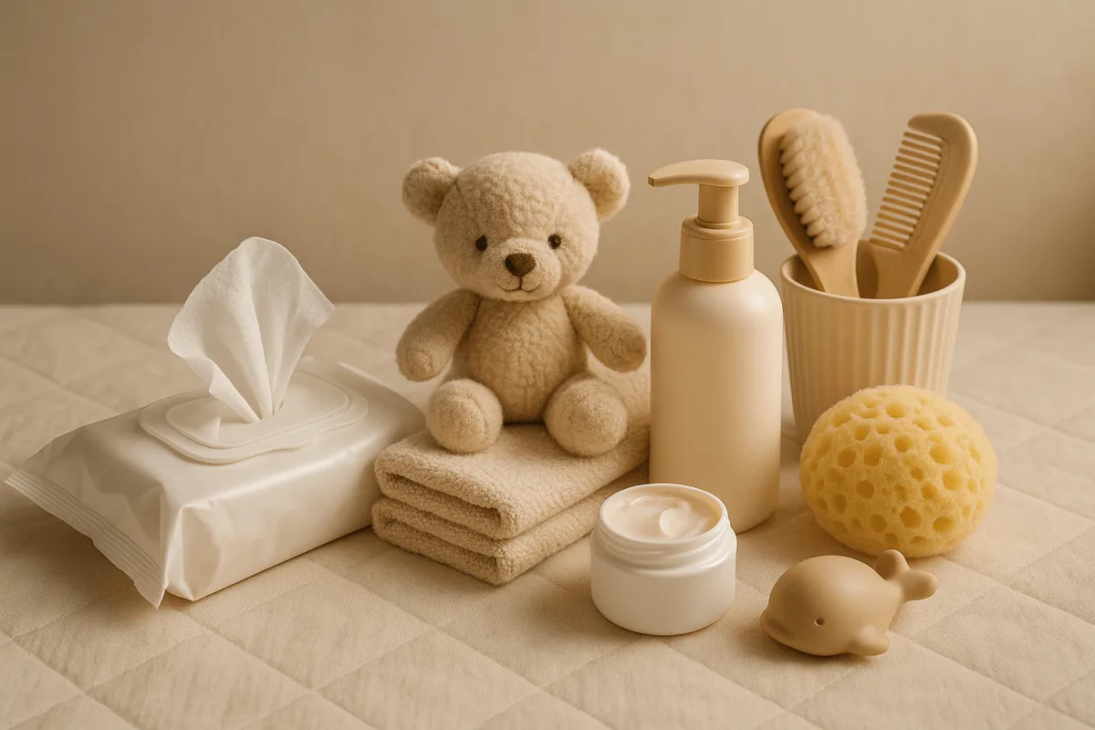 babyverzorgingsset met doekjes crème en bad accessoires