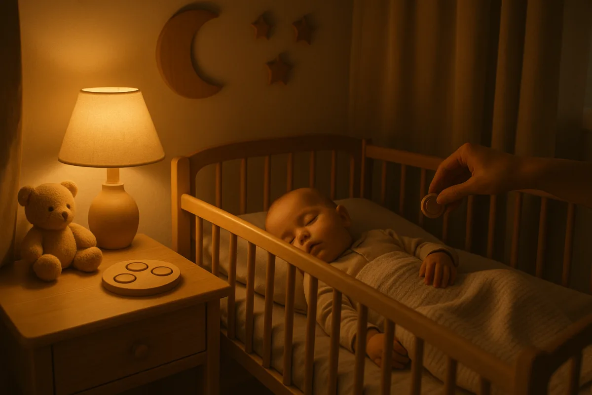bouw slaaproutine zonder uithuilen met zacht avondlicht in babykamer