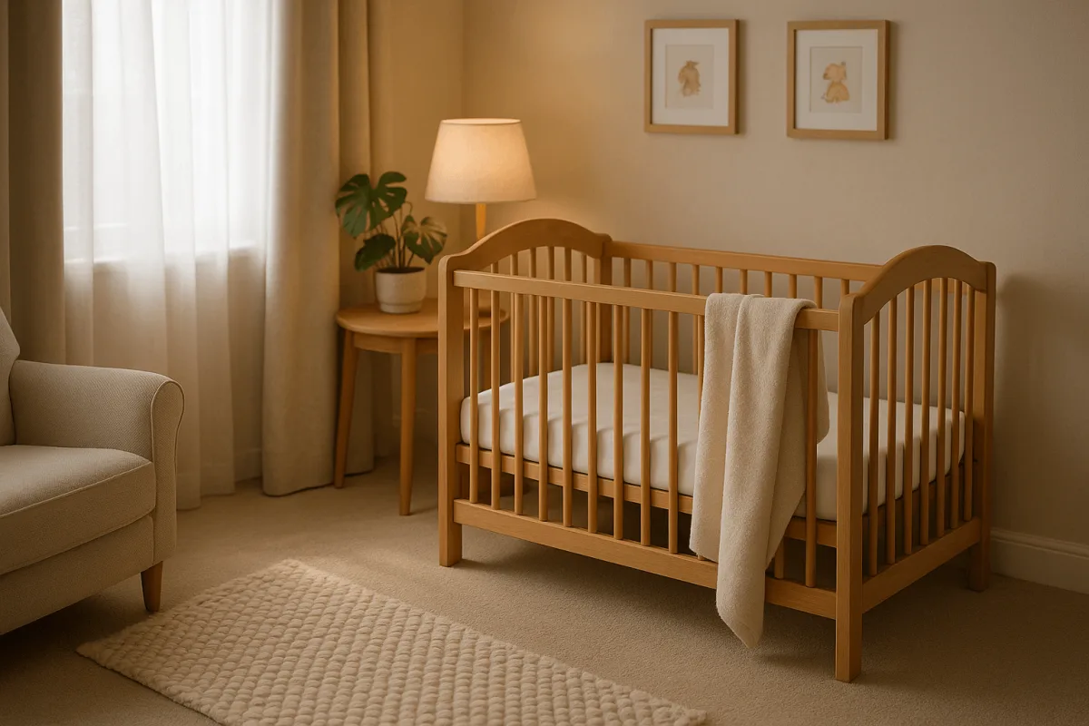 bouw veilige slaapomgeving baby met lege wieg in zachte kamer