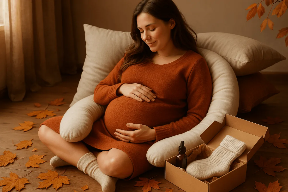cadeau zwangere vrouw herfst pakket kussens olie sokken warm