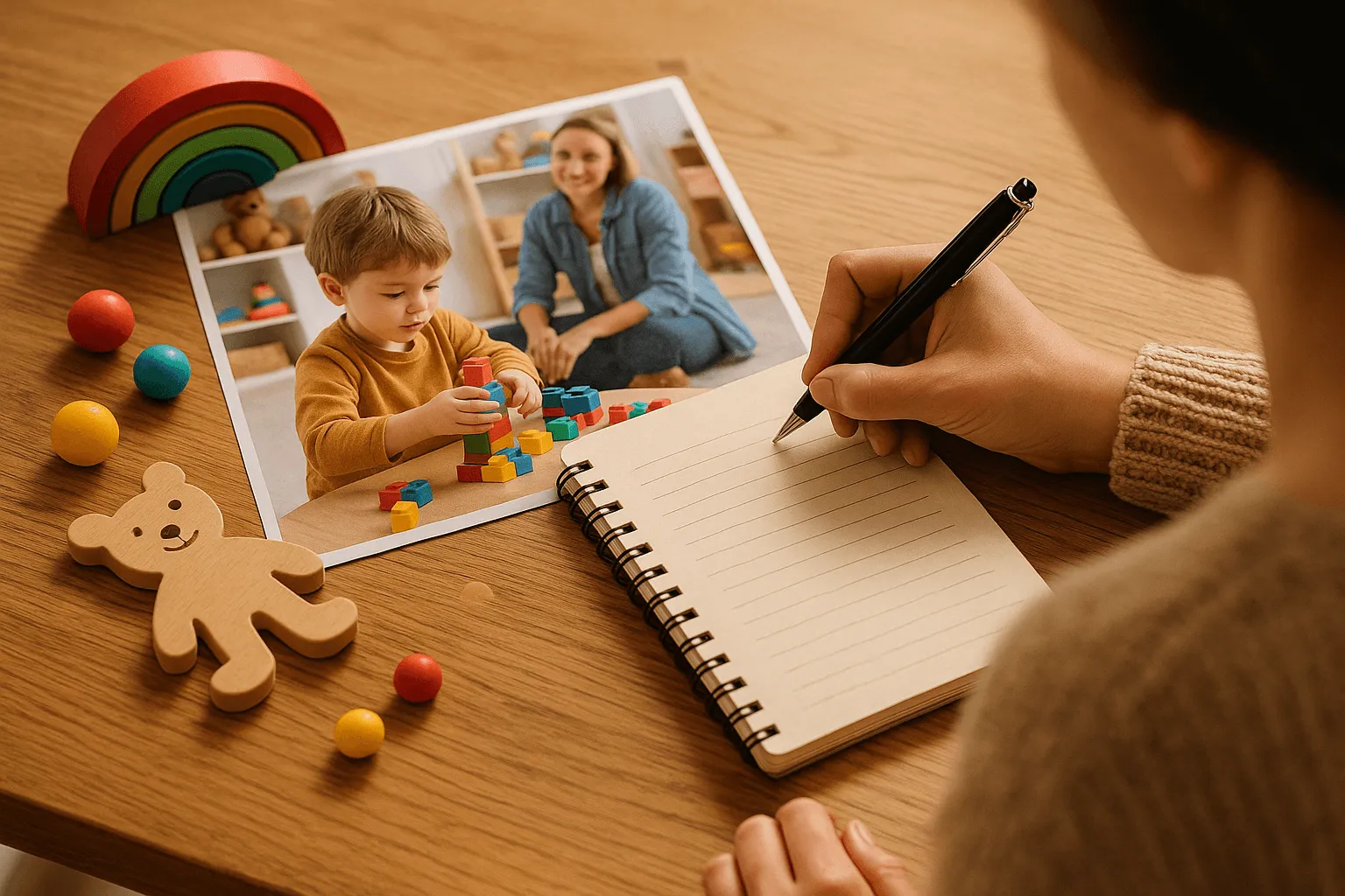 checklist kinderdagverblijf kiezen ouder schrijft vragen op notitieboekje