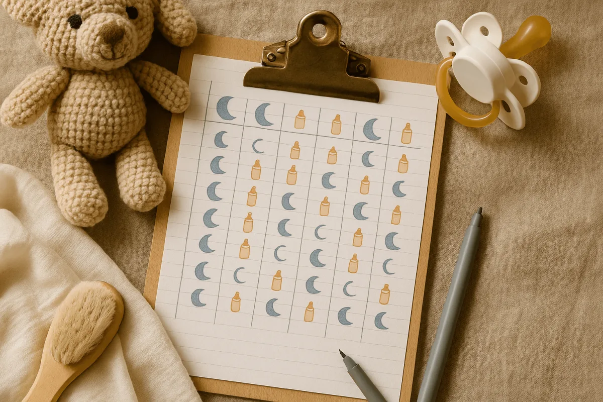dagritme schema baby drie maanden met slaap en eetmomenten op papier
