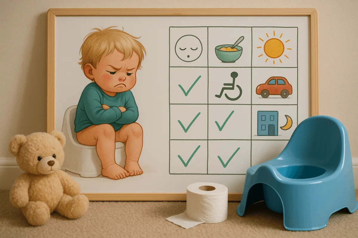 dagschema zindelijkheidstraining voor peuters op whiteboard