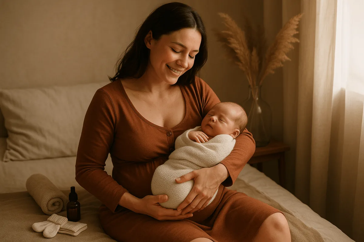 gelukkige moeder met pasgeboren baby voorbereiding kraamtijd zwangerschap