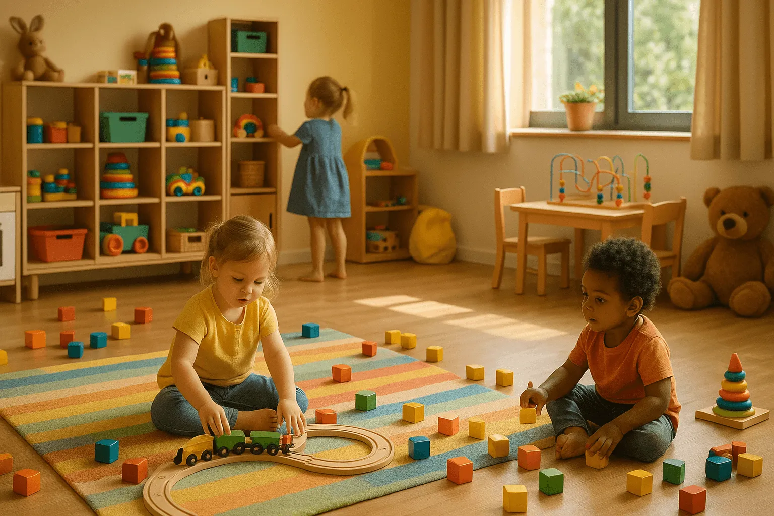 gezellige speelruimte kinderdagverblijf met speelgoed en kinderen