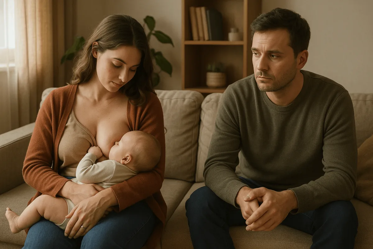 gezin van drie geniet van rustig moment samen in de woonkamer