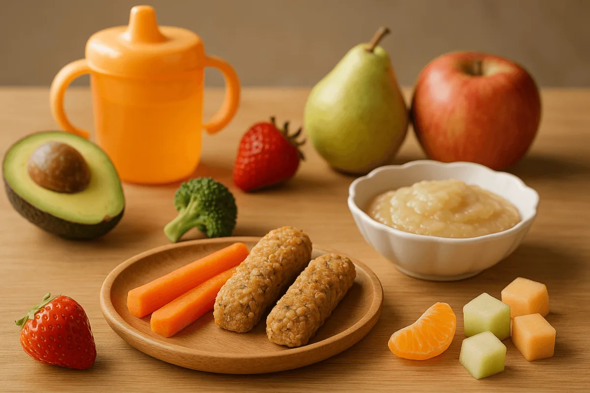 gezonde tussendoortjes baby peuter fruit en groente op tafel