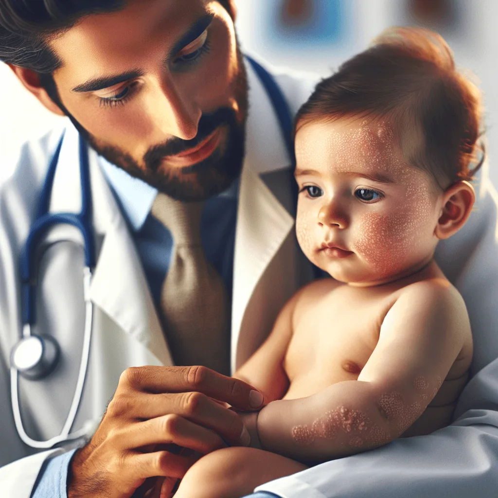 huisarts onderzoekt babyhuid tijdens consultatiebureau bezoek