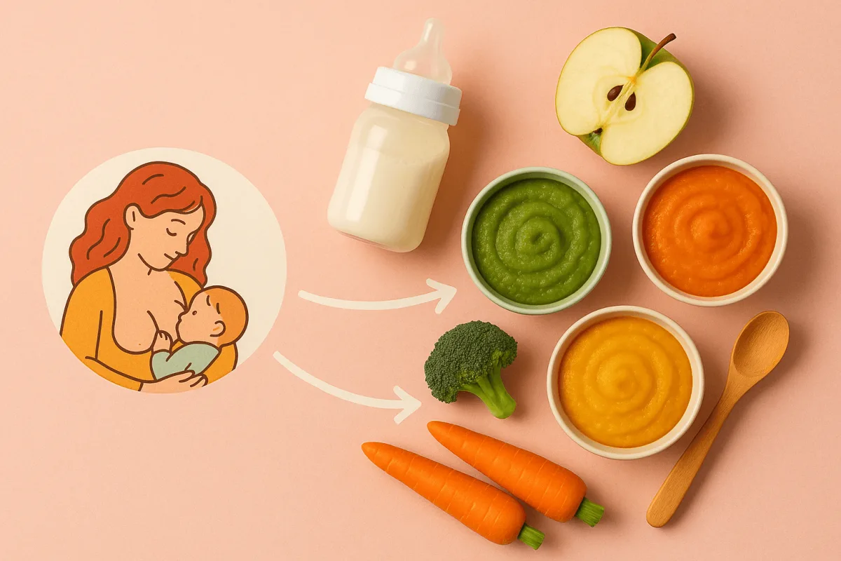 kleurrijke groentepurees voor baby's eerste bijvoeding maanden