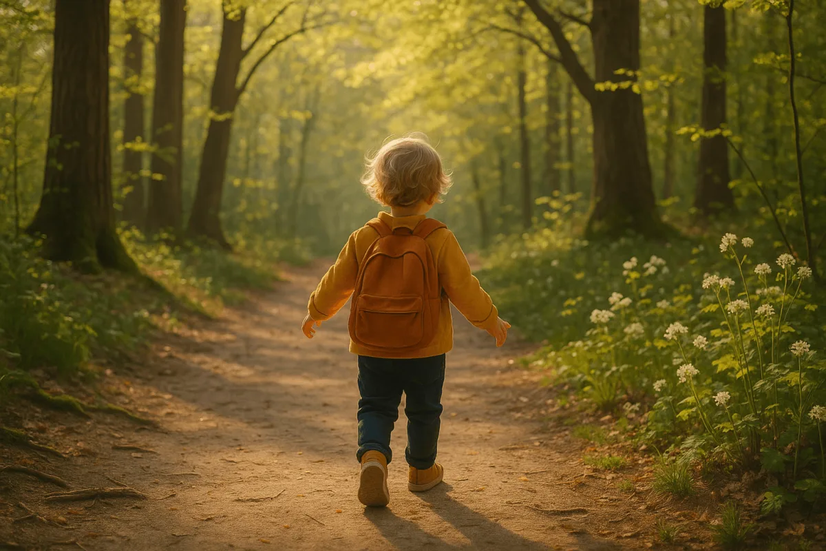 kleuter wandelt in bos Utrechtse Heuvelrug lente mei