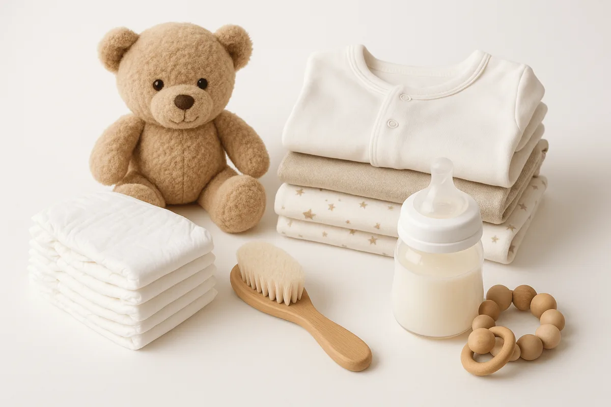 kraamcadeaus pasgeboren baby op witte achtergrond, praktische cadeaus