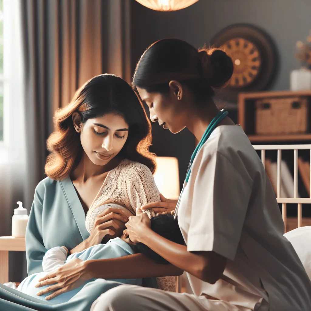 kraamverzorgende begeleidt moeder bij borstvoeding aan huis