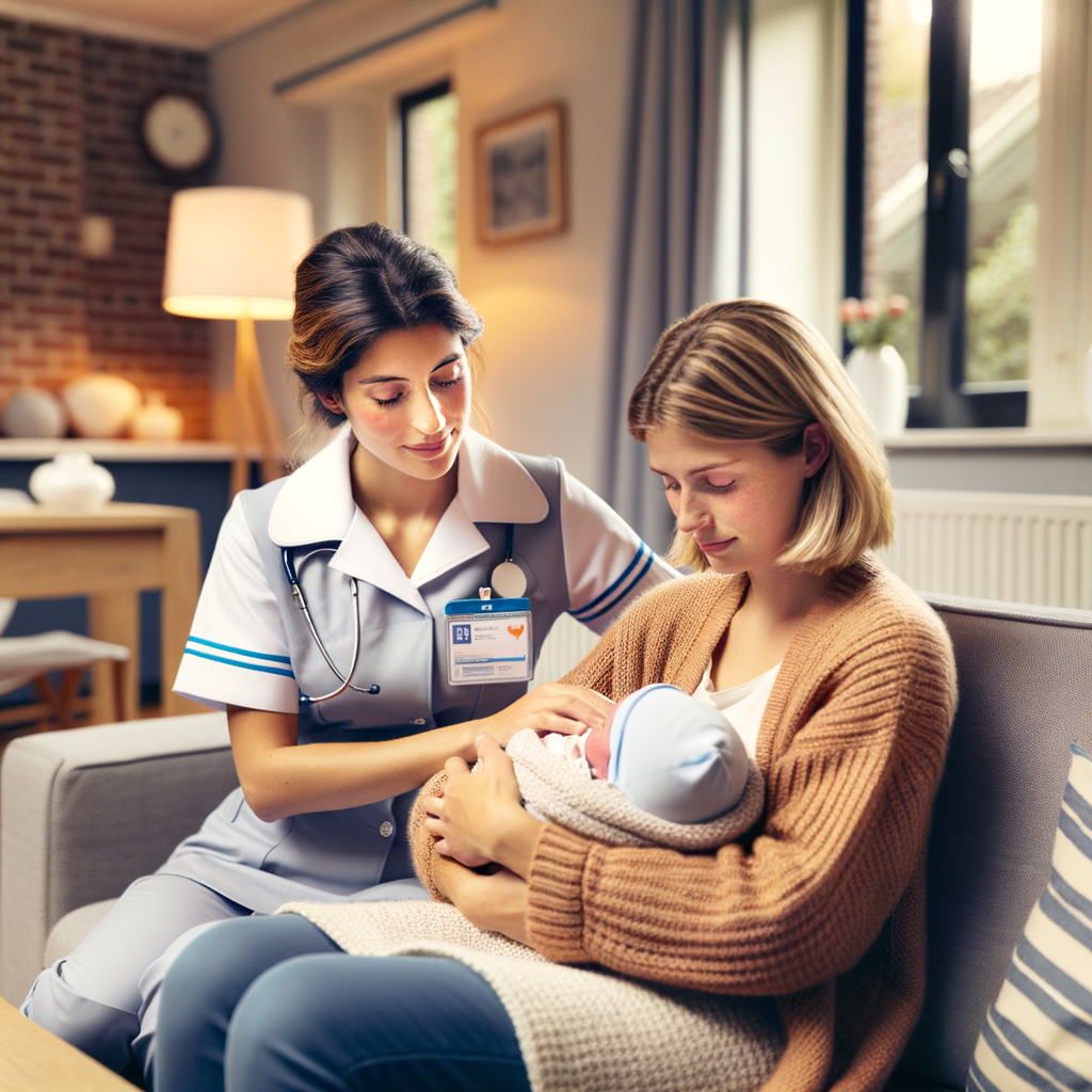 kraamverzorgende helpt jonge moeder met pasgeboren baby thuis
