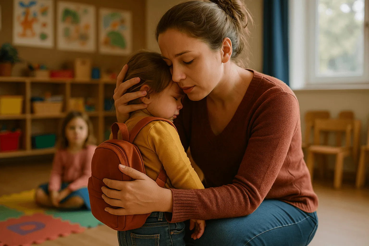 leidster die peuter troost op eerste dag peuterspeelzaal