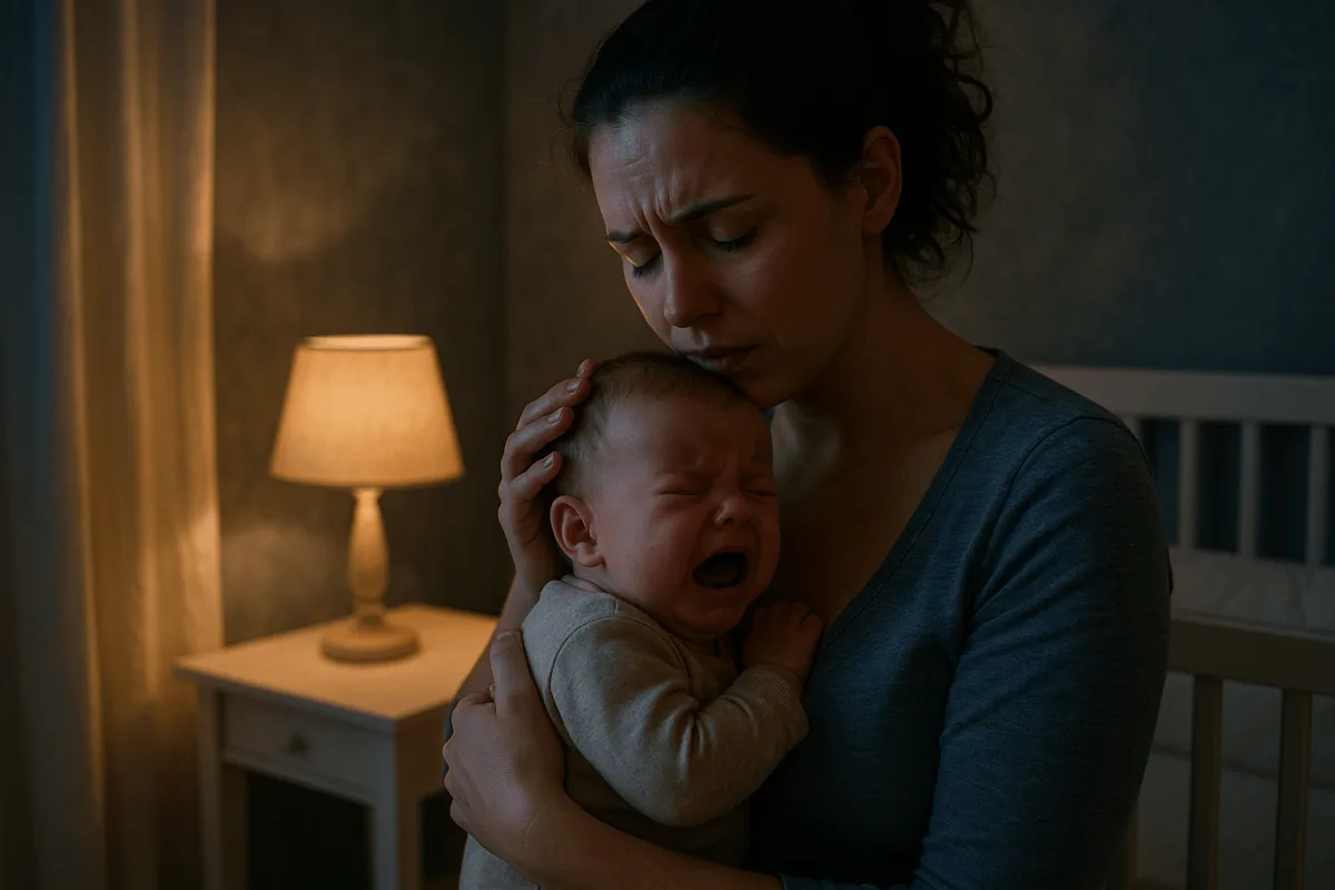 mama die baby troost tijdens onrustige nacht ontwikkelingsspurt