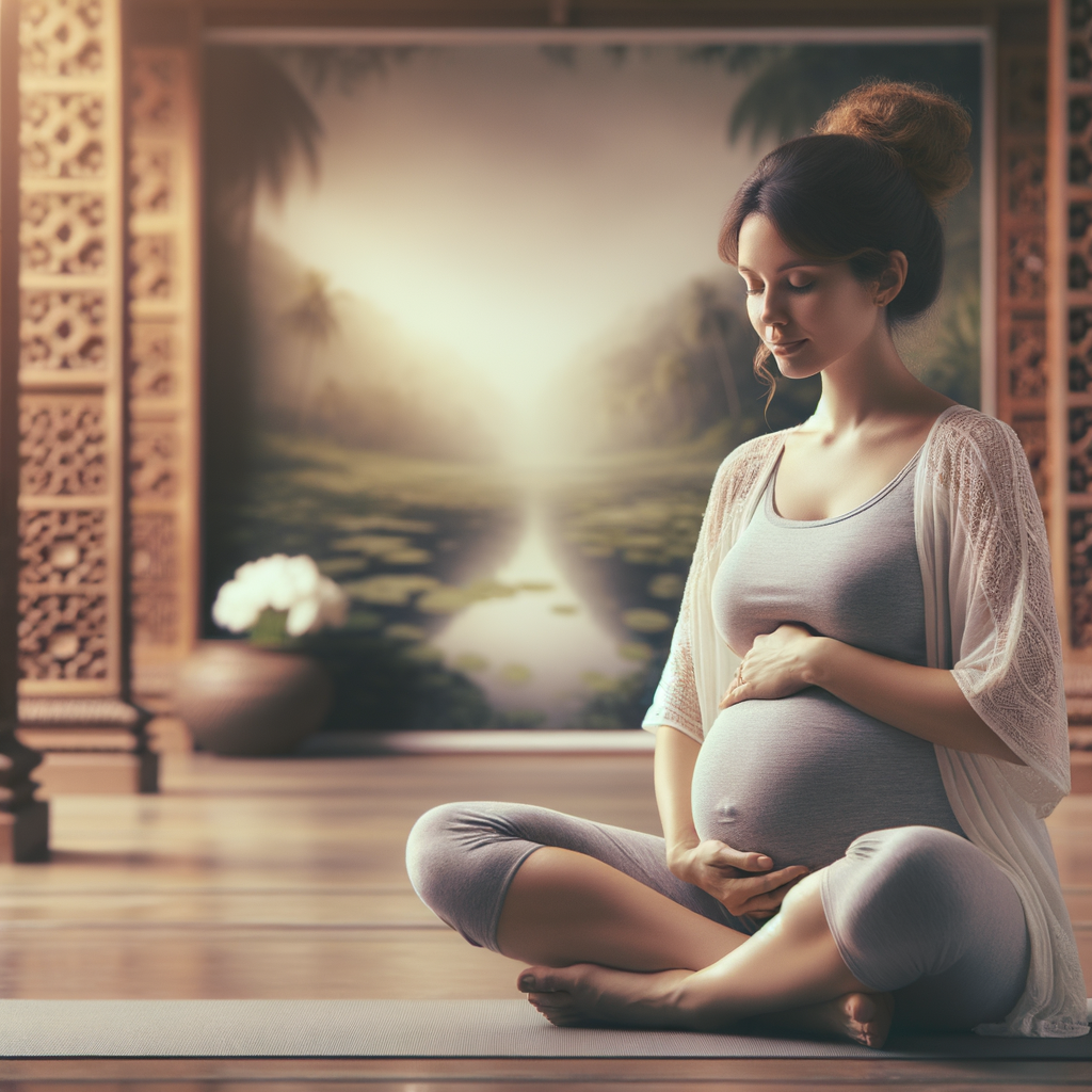 ontspannen zwangere vrouw doet yoga oefening thuis