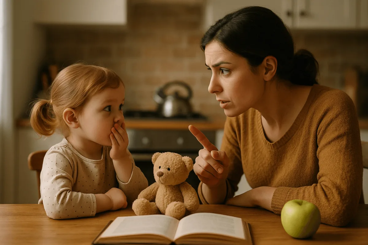 ouder en peuter gesprek aan keukentafel eerlijkheid leren