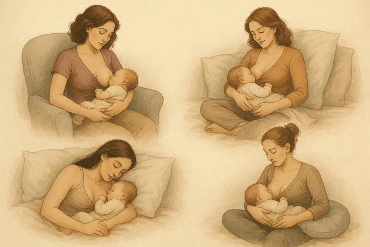 overzicht borstvoedingsposities comfort illustratie meerdere houdingen