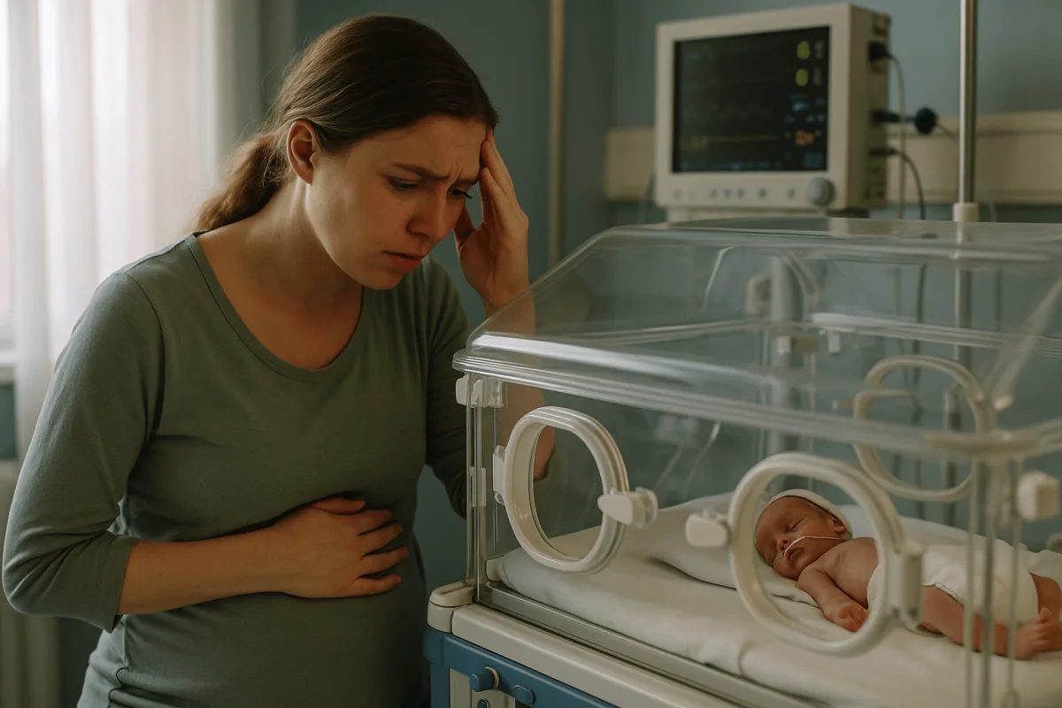 pasgeboren baby in couveuse ziekenhuiskamer vroeggeboorte pre-eclampsie