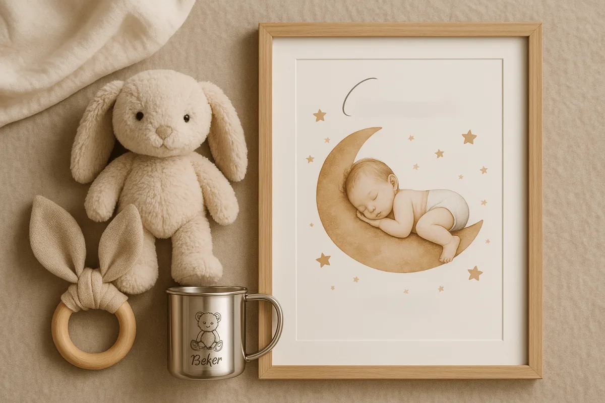 persoonlijk kraamcadeau gegraveerde beker geboorteposter met naam baby
