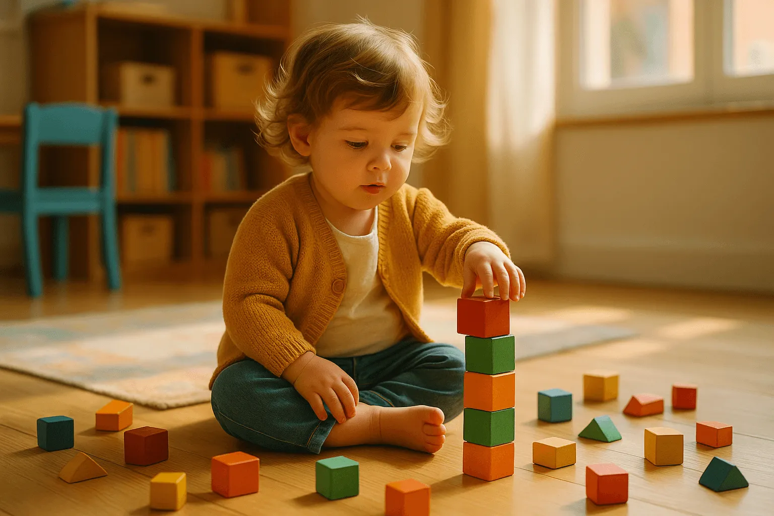 peuter voorbereiding peuterspeelzaal kind speelt met blokken