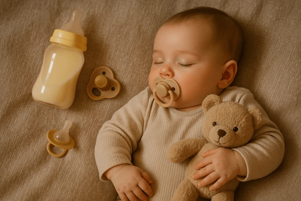 rustige baby met knuffel na voeding spenen overgang