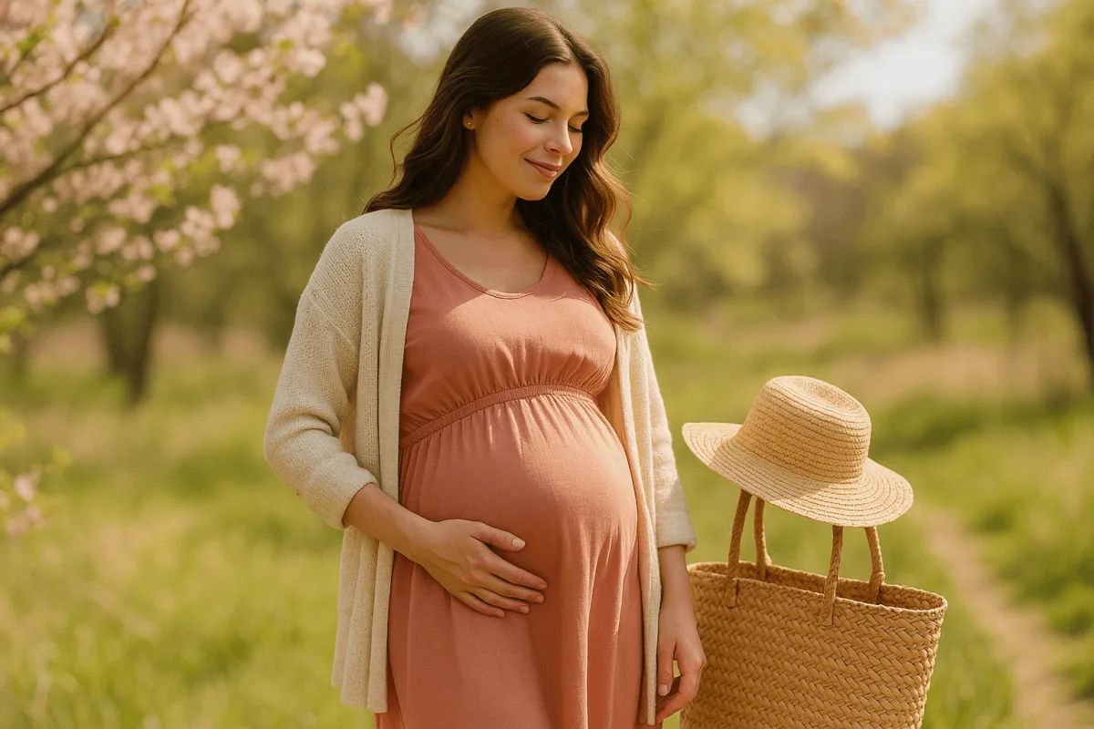 selectie van comfortabele zwangerschapskleding voor warm lenteweer