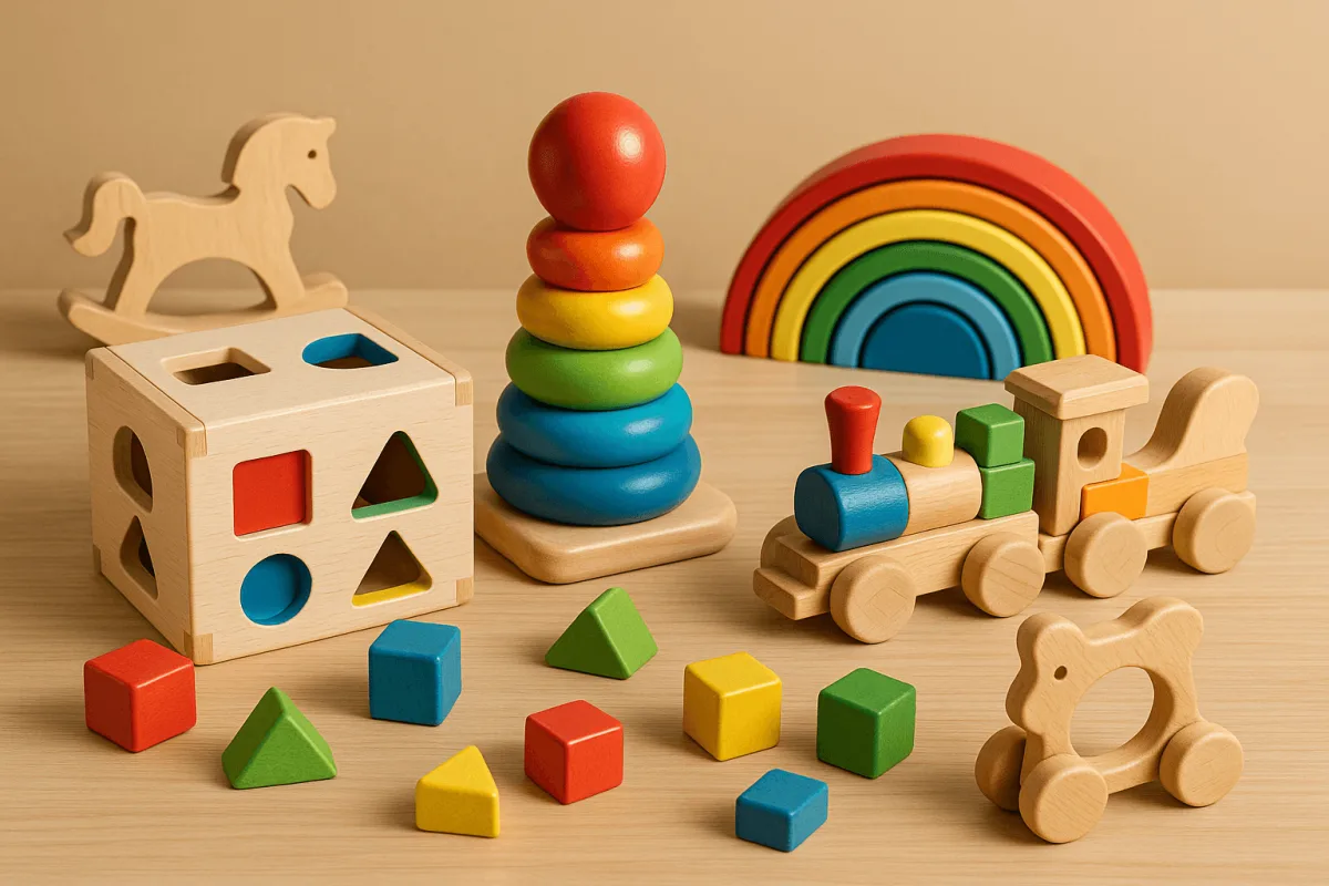 speelgoed 1-jarige gevarieerde selectie houten speelgoed kleurrijk
