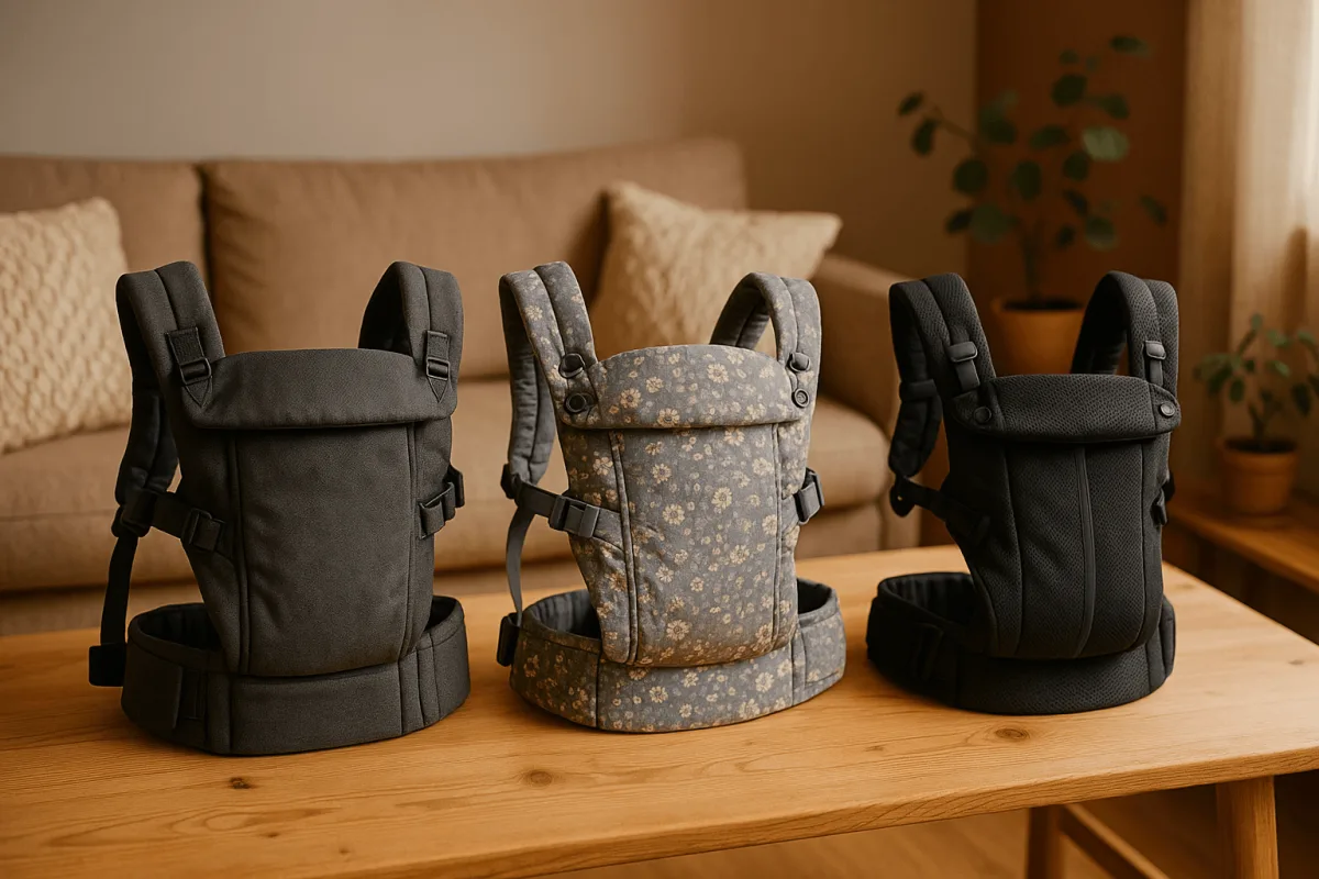 vergelijking ergobaby tula babybjörn draagzakken op tafel