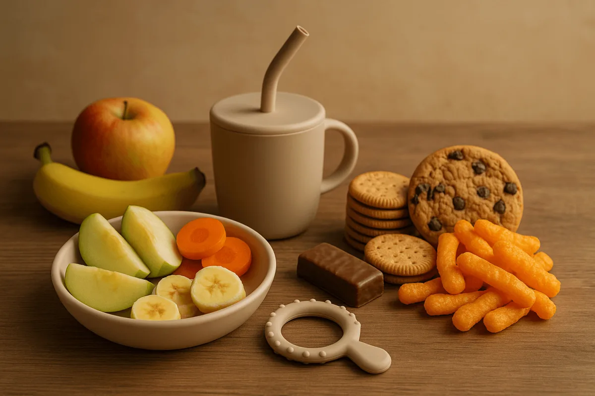 vergelijking gezonde snacks en ongezonde snacks voor baby