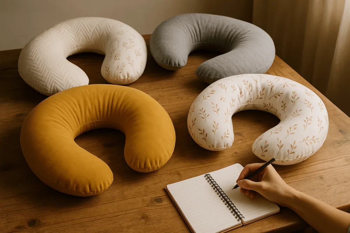 vergelijking van verschillende voedingskussens op houten tafel