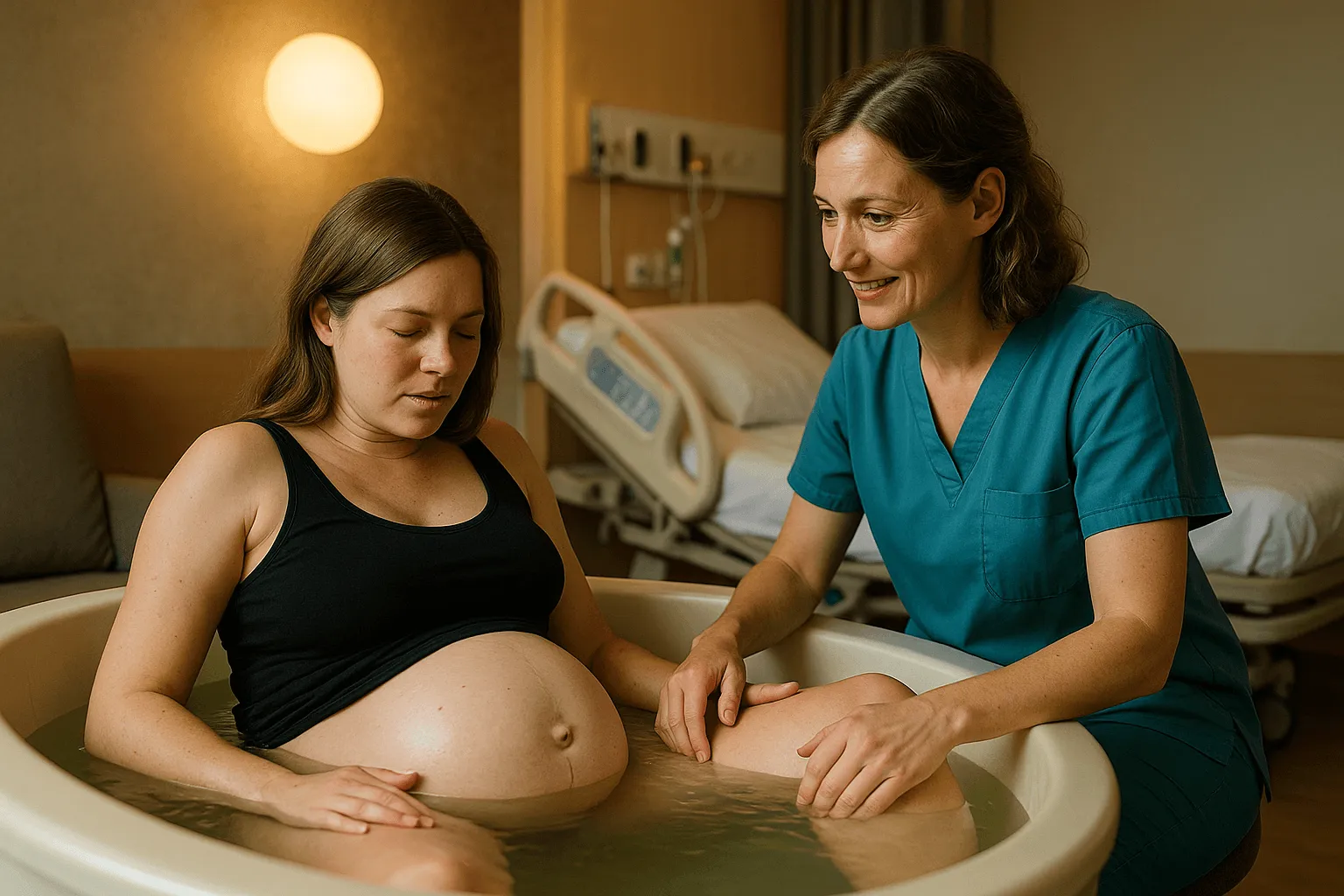 verloskundige begeleidt bevalling in modern geboortecentrum Nederland