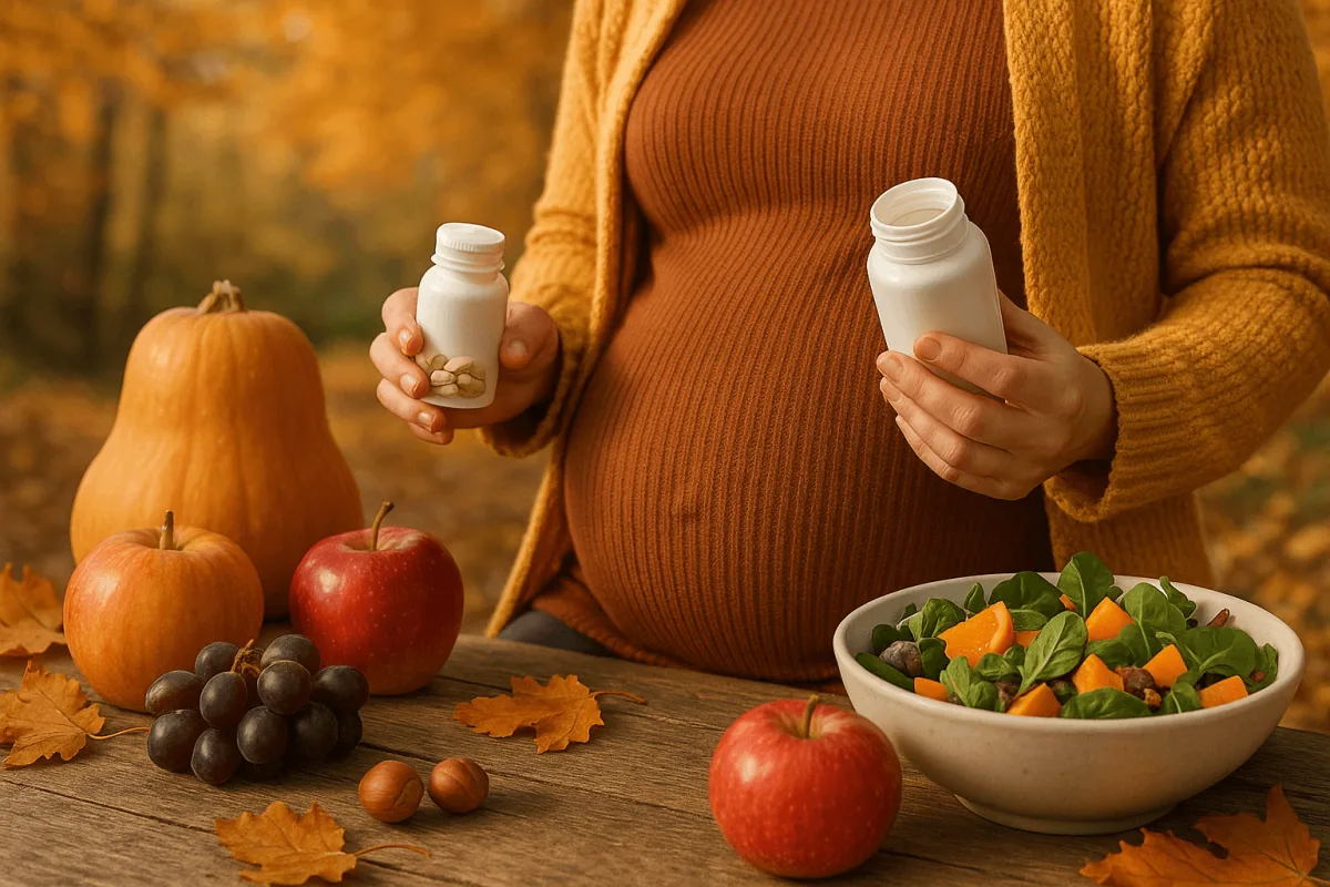 vitaminesupplementen en gezonde herfstvoeding voor zwangere vrouwen