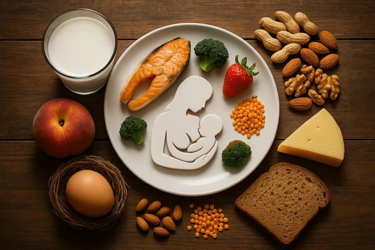 voeding borstvoeding allergenen overzicht op tafel met voedingsmiddelen