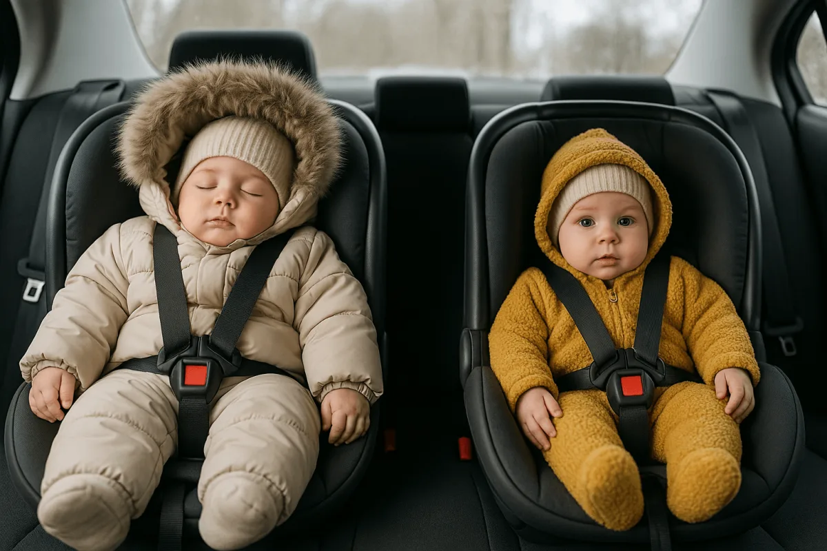 winterjas baby autostoeltje vergelijking veilige en onveilige situatie
