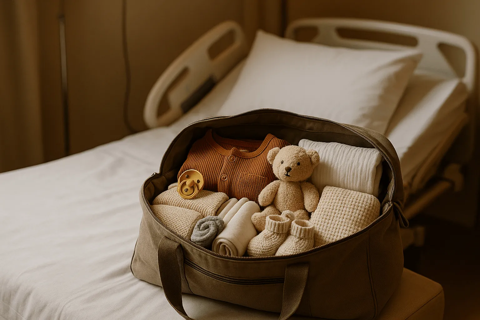 ziekenhuistas ingepakt voor bevalling met baby spulletjes