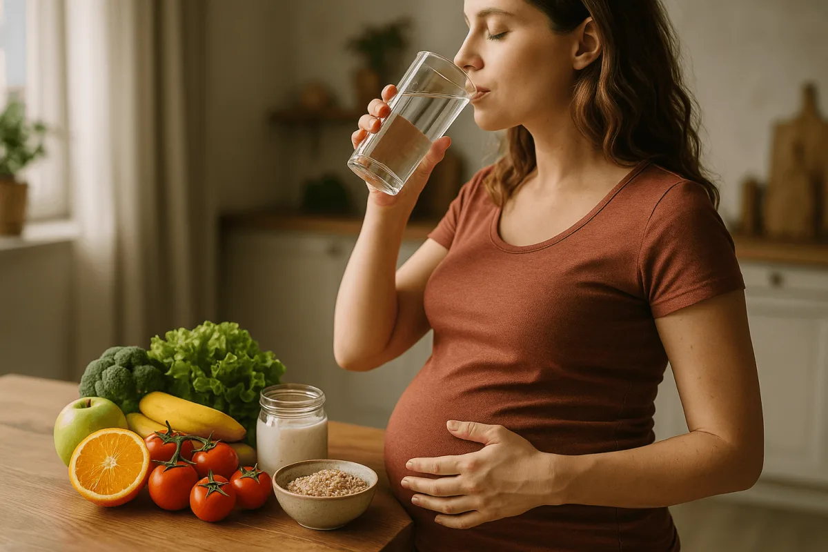 zwangere vrouw drinkt water waterbehoefte stijgt zwangerschap