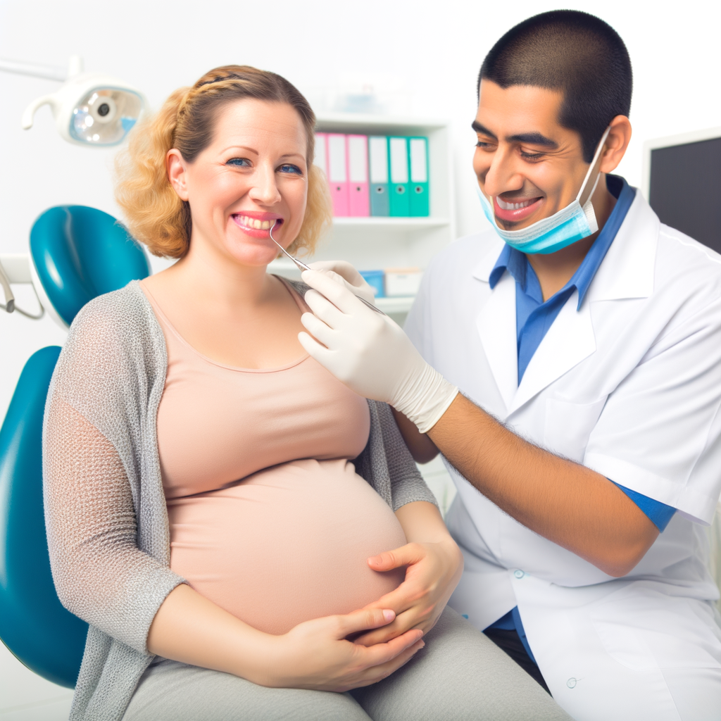 zwangere vrouw tijdens tandarts controle met vriendelijke tandheelkundige